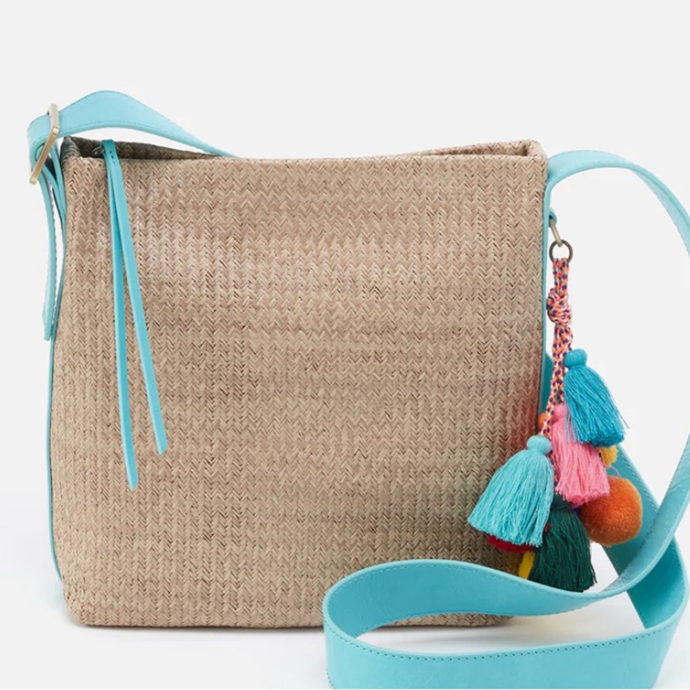 HOBO Tan and Blue Crossbody Bag with Tassels